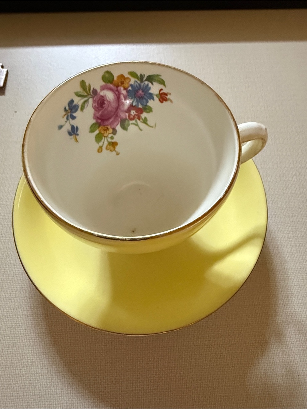 Yellow Floral Bone China Teacup and Saucer